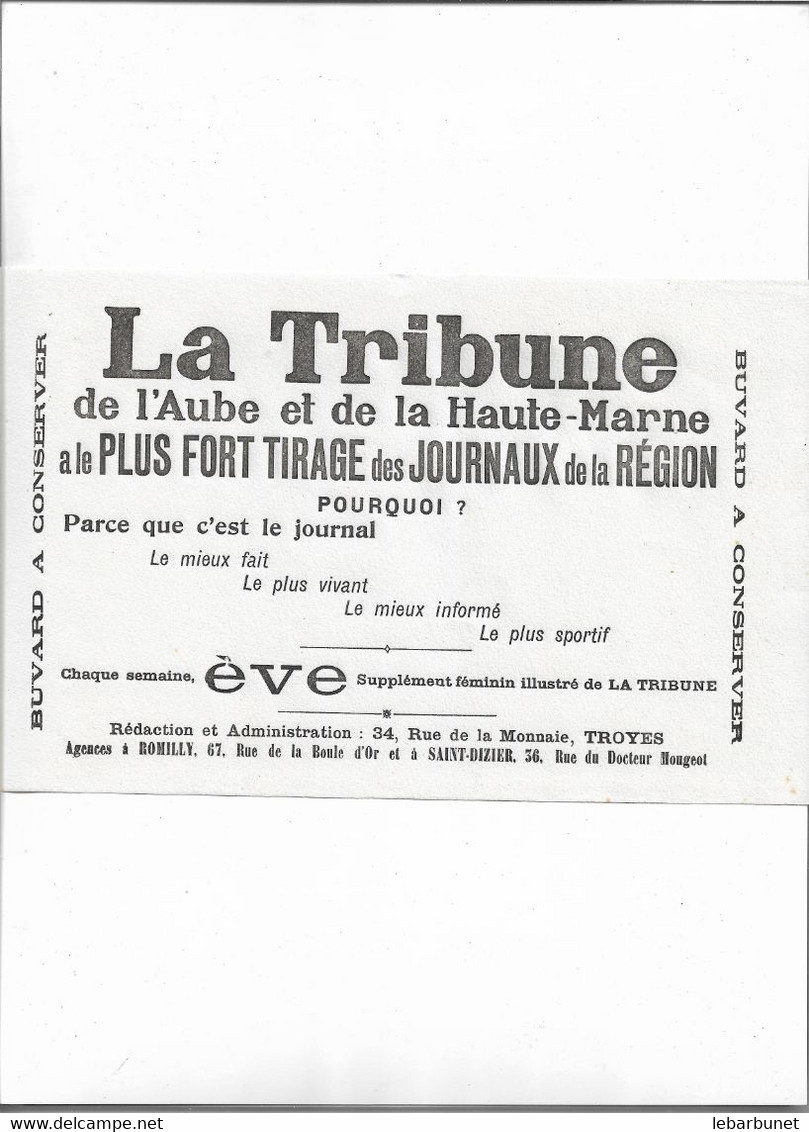Buvard Ancien Journal La Tribune De L"Aube Et De La Haute-Marne - J