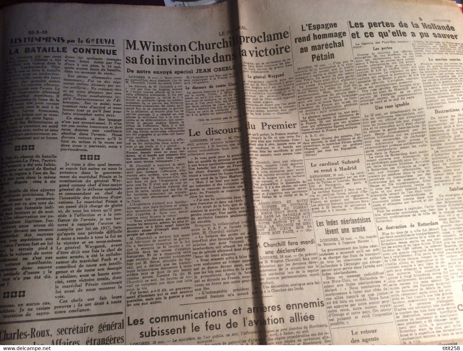 Le Journal éditions de 5 H . Mai 1940 .