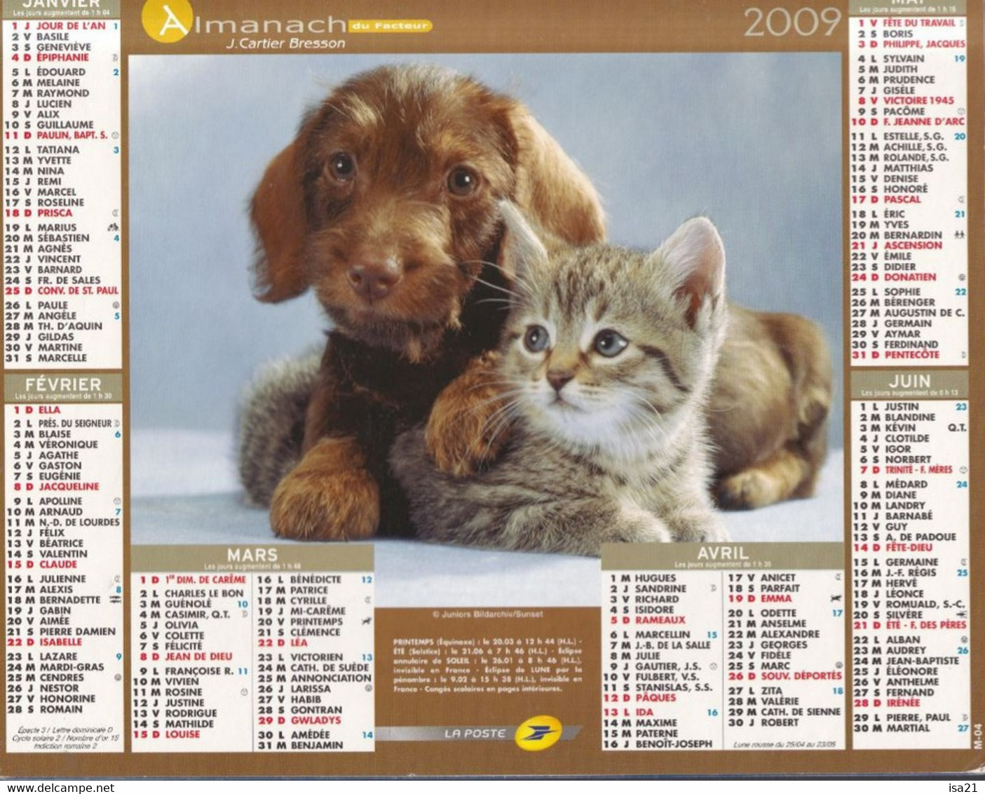 Calendrier la poste almanach chats 2024