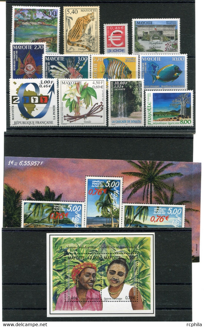 RC 23065 MAYOTTE COTE 136,60€ LOT DE TIMBRES EMIS ENTRE 1997 ET 2000 + 2 BLOCS FEUILLETS NEUF ** MNH TB - Nuovi