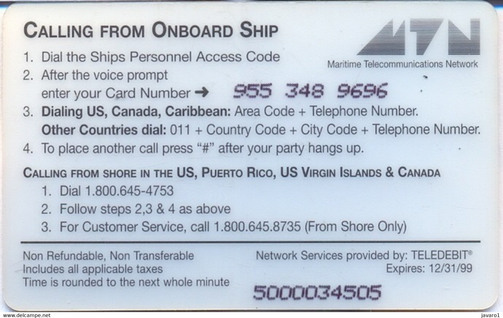 OCEANPHONE : OCE10 $40 (Teledebit) Glossy 12/31/99 SATELLITE CARD USED Exp: 12/31/99 - Other & Unclassified