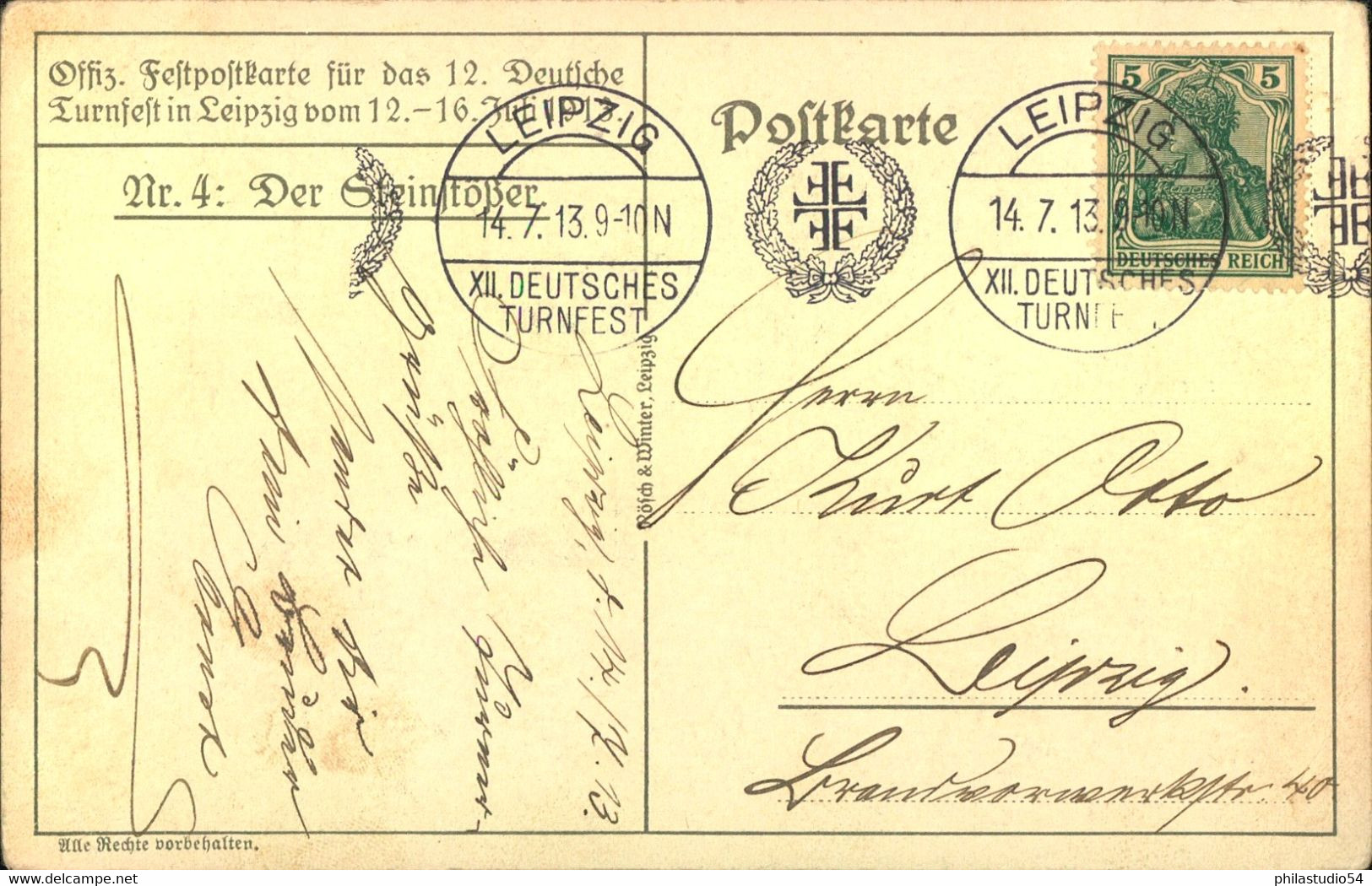 1913, Dekorativer Sonderkarte Zum "12. Deutschen Turnfest In Leipzig" Gelaufen Mit Maschinen-Sonderstempel - Briefe U. Dokumente