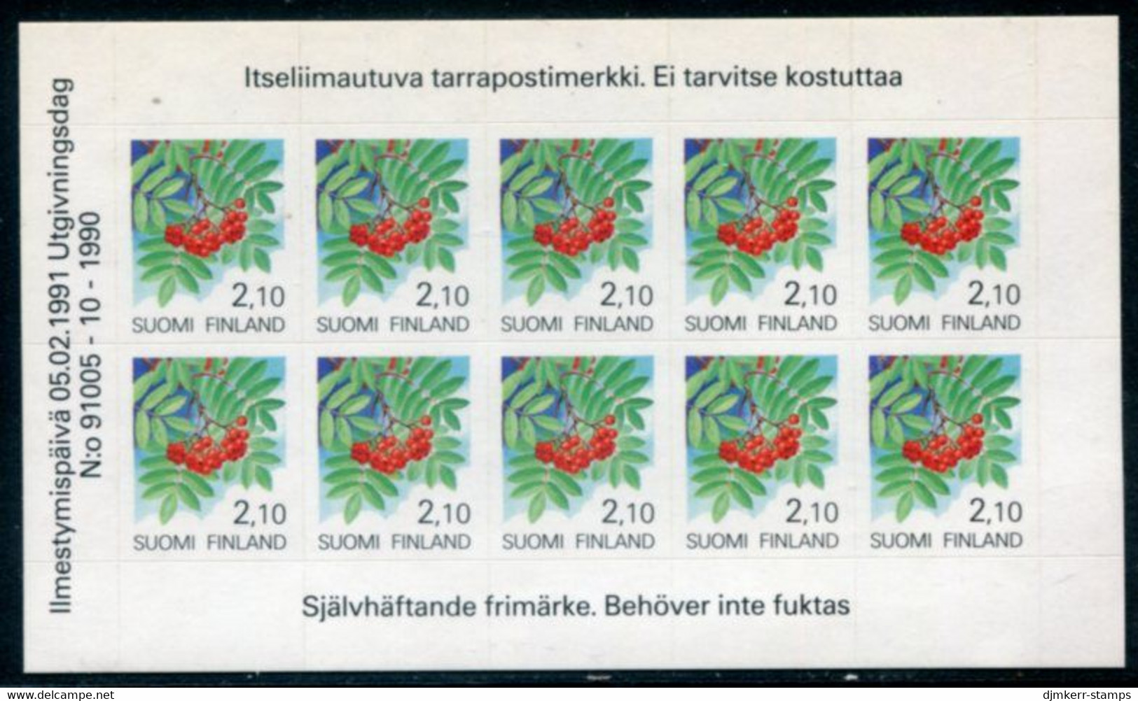 FINLAND 1991 Definitive: Plants 2.10 M. Sheetlet MNH / **.  Michel 1129 FB - Ungebraucht