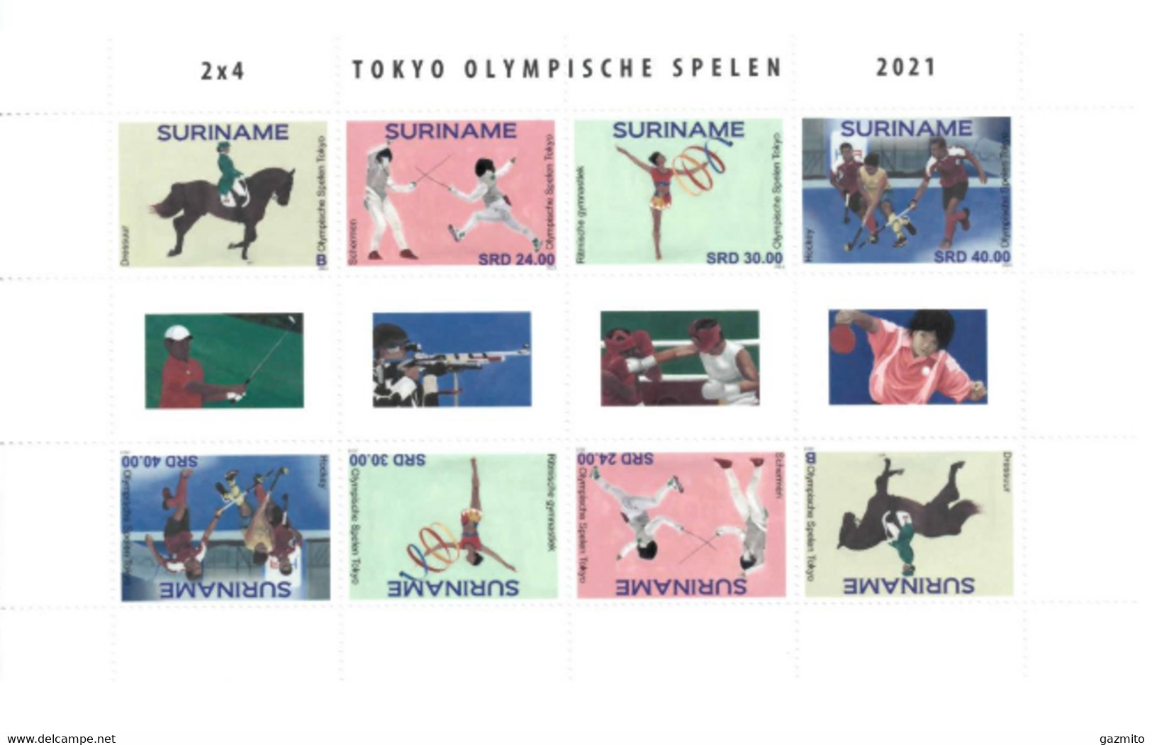 Suriname 2021, Olympic Games In Tokio, Horse Race, Fancy, Hockey, Gymnastic, Sheetlet - Verano 2020 : Tokio