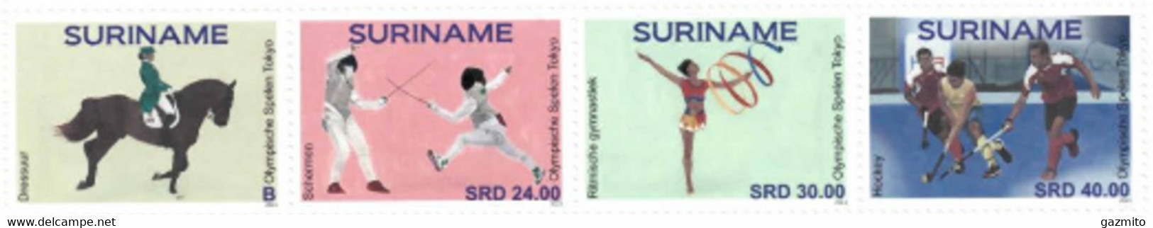 Suriname 2021, Olympic Games In Tokio, Horse Race, Fancy, Hockey, Gymnastic, 4val - Verano 2020 : Tokio
