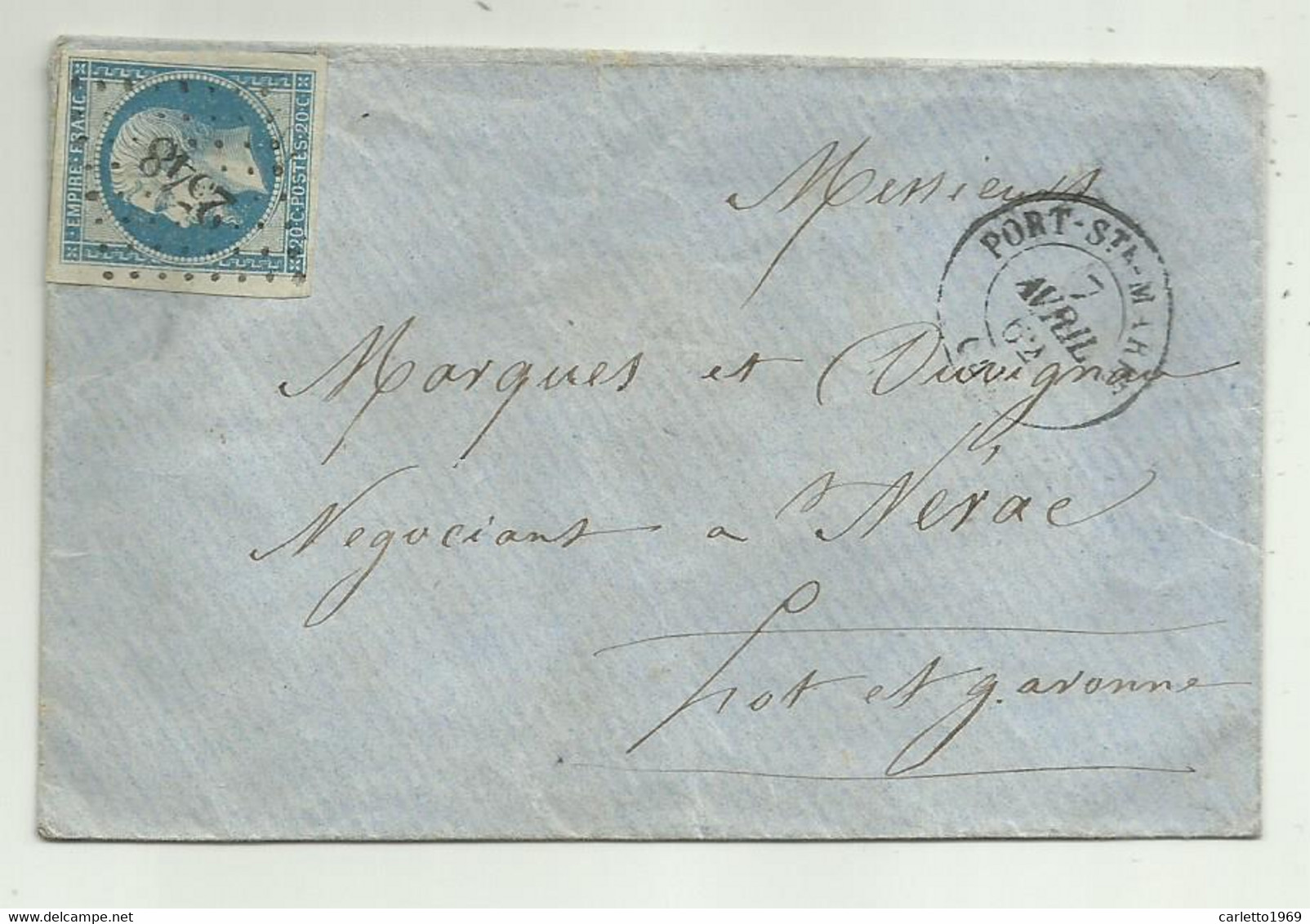 1862 FRANCIA NAPOLEONE III EMPIRE, 20 CENTESIMI SU BUSTA - 1853-1860 Napoleon III