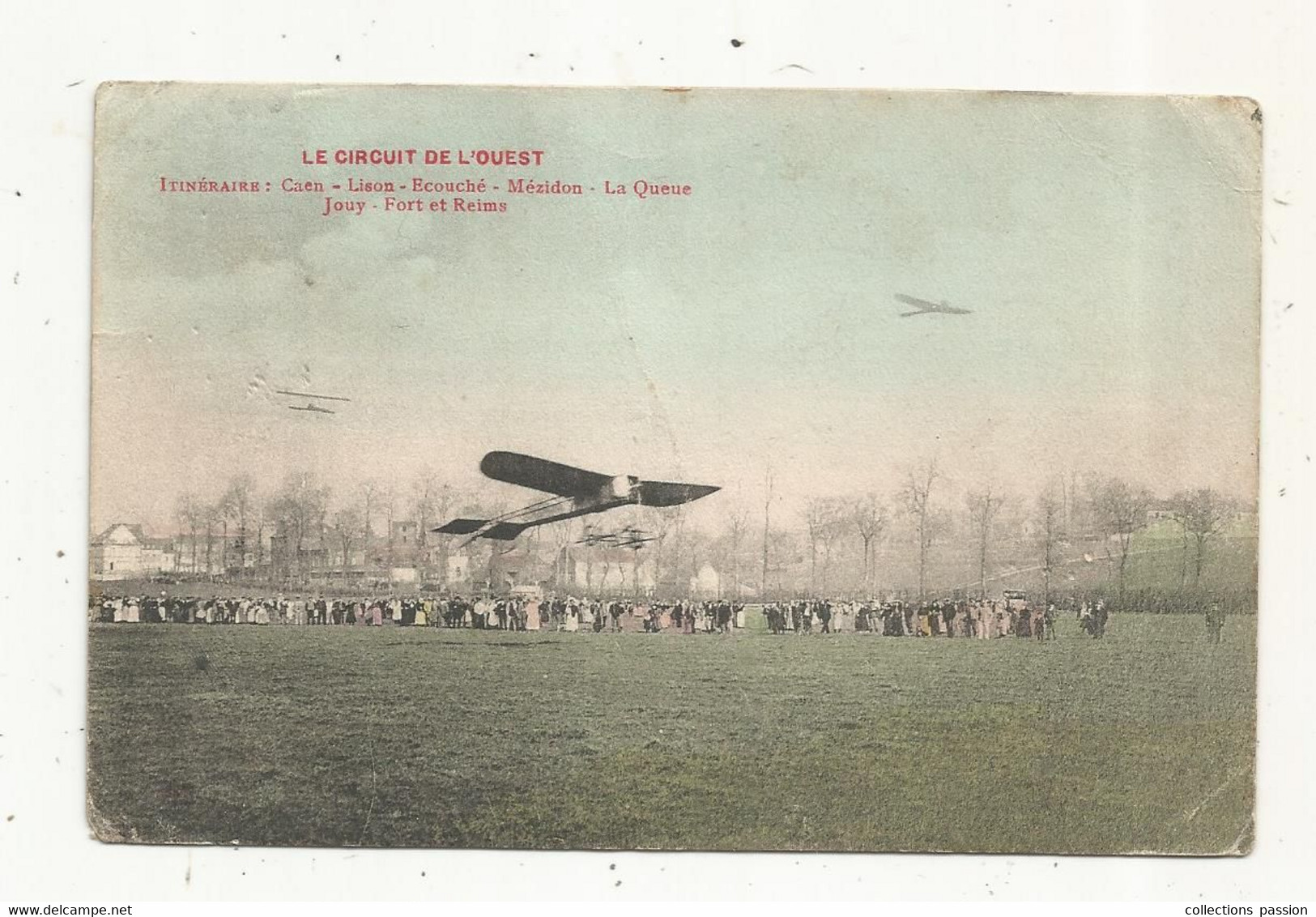 Cp, AVIATION, Avion , Le Circuit De L'Ouest , Caen, Lison, Ecouché, Mézidon, La Queue, Jouy, Fort Et Reims, Vierge - Reuniones