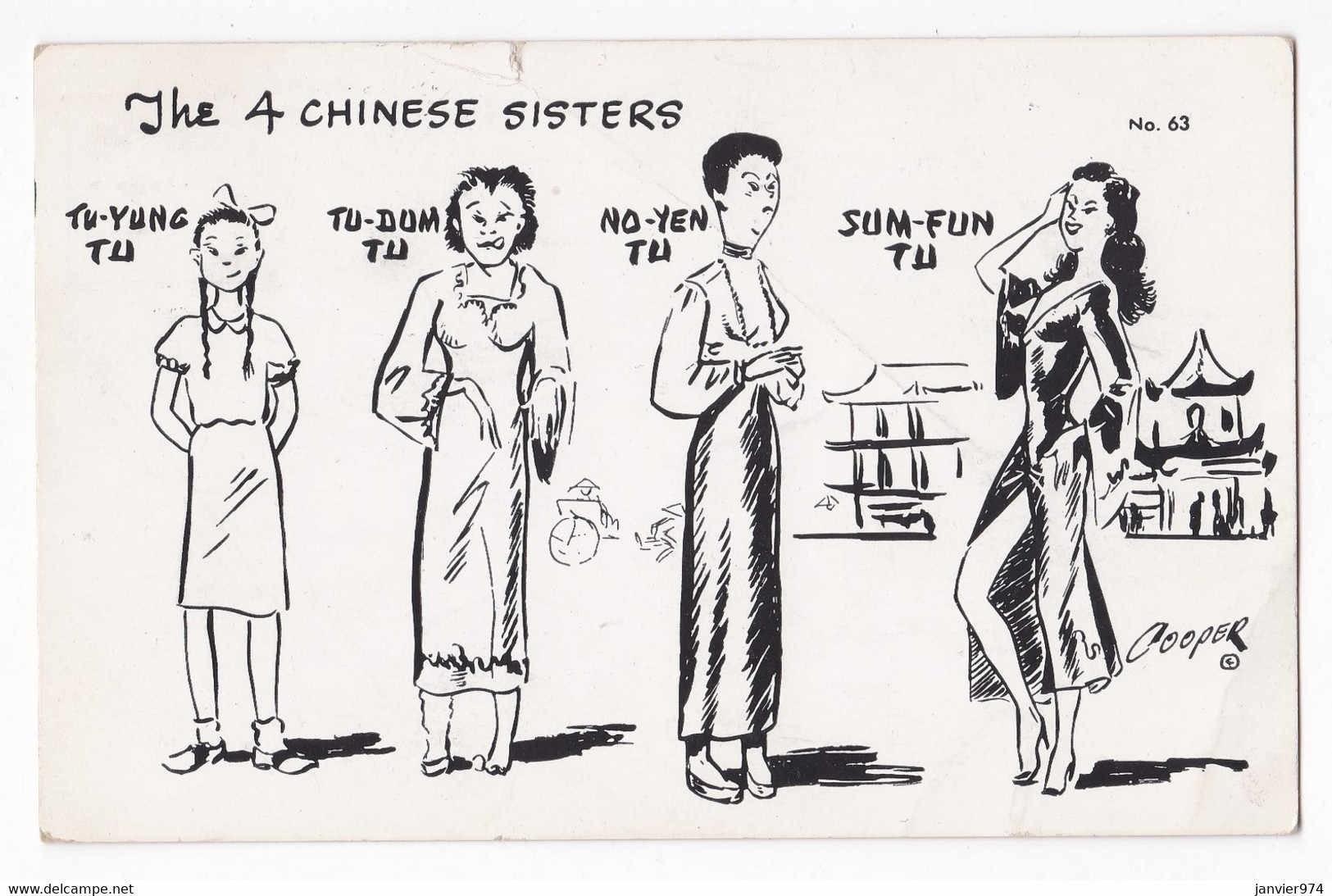 CPA The 4 Chinese Sisters 1952 , De Dubois (Wyoming) à Marseille ( France) . 1 Timbre . - Andere & Zonder Classificatie