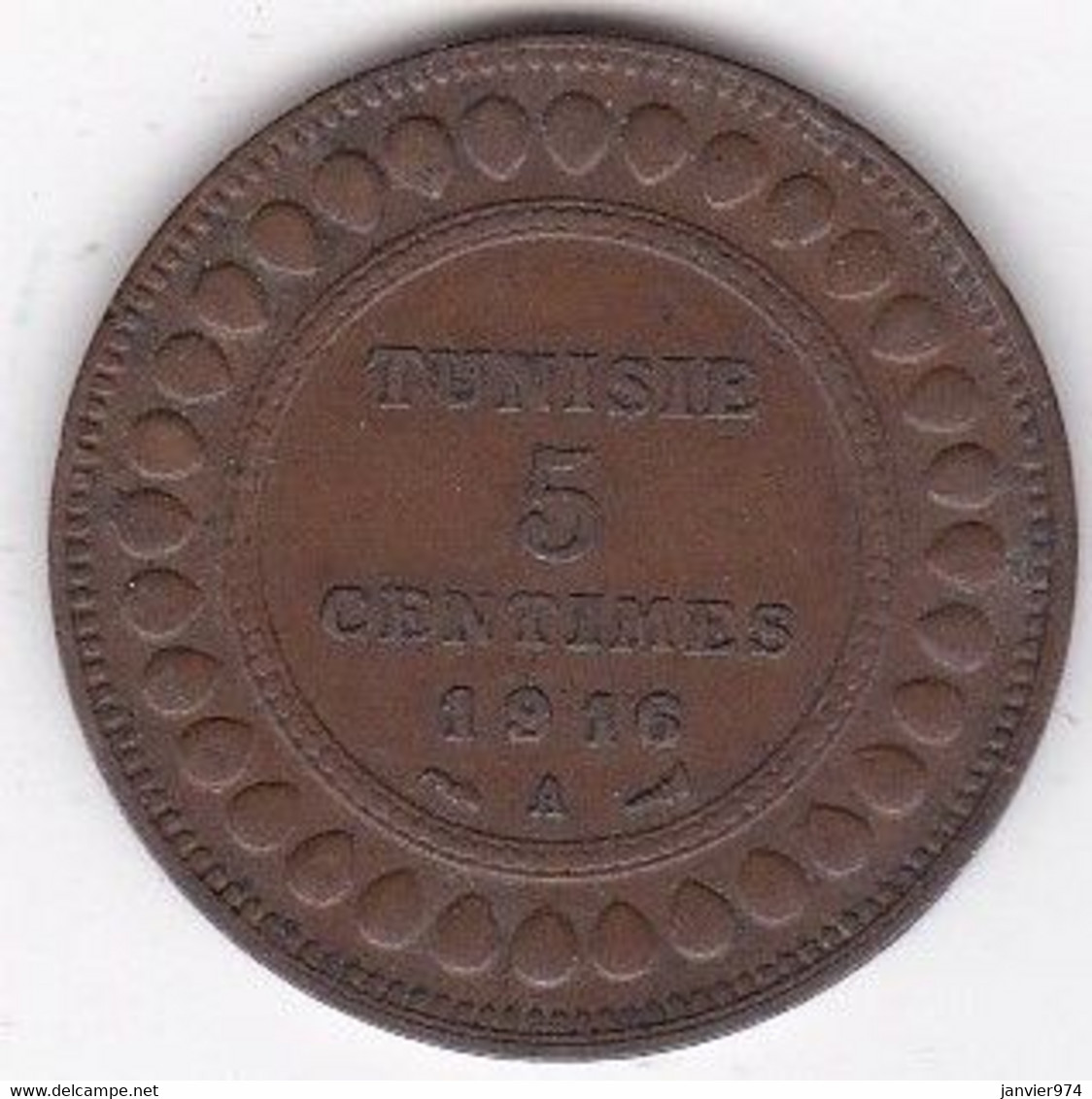 Protectorat Français . 5 Centimes 1916 A , En Bronze, Lec# 80 - Tunesien