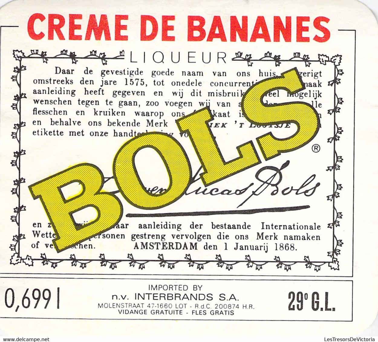 Etiquette Creme De Bananes  - Liqueur - Bols - Otros & Sin Clasificación