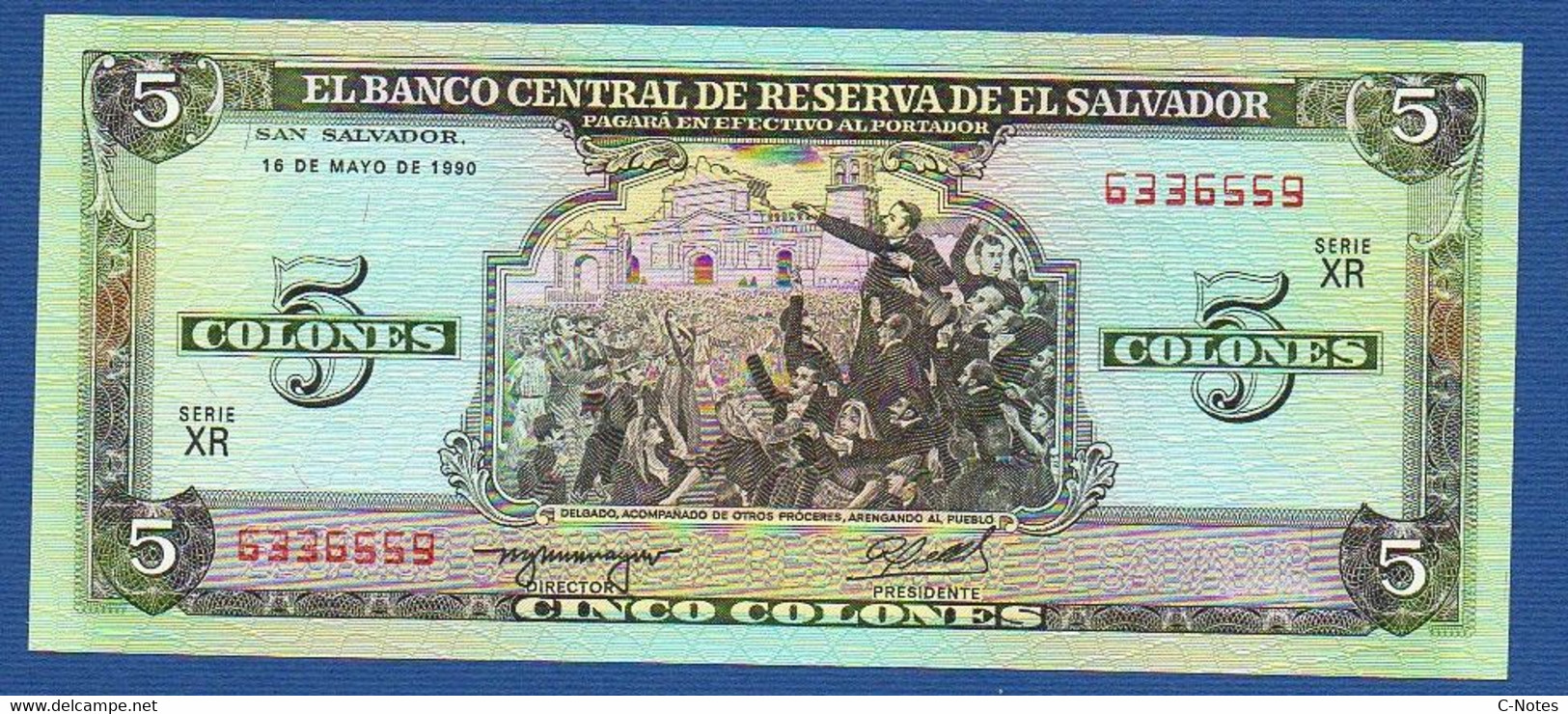 EL SALVADOR  - P.138 – 5 Colones 16.05.1990 UNC-, Series XR 6336559 - El Salvador