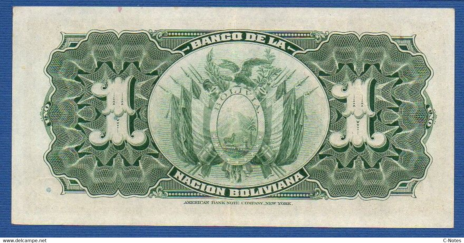 BOLIVIA - P.112 (2-2) – 1 Boliviano 11.05.1911 (1929) XF/AUNC, Serie G3 045481  - Printer American Bank Note Company, NY - Bolivie