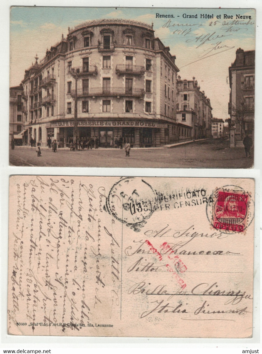 Suisse// Schweiz //  Vaud // Renens, Grand Hôtel Et Rue Neuve (carte Censurée) - Renens