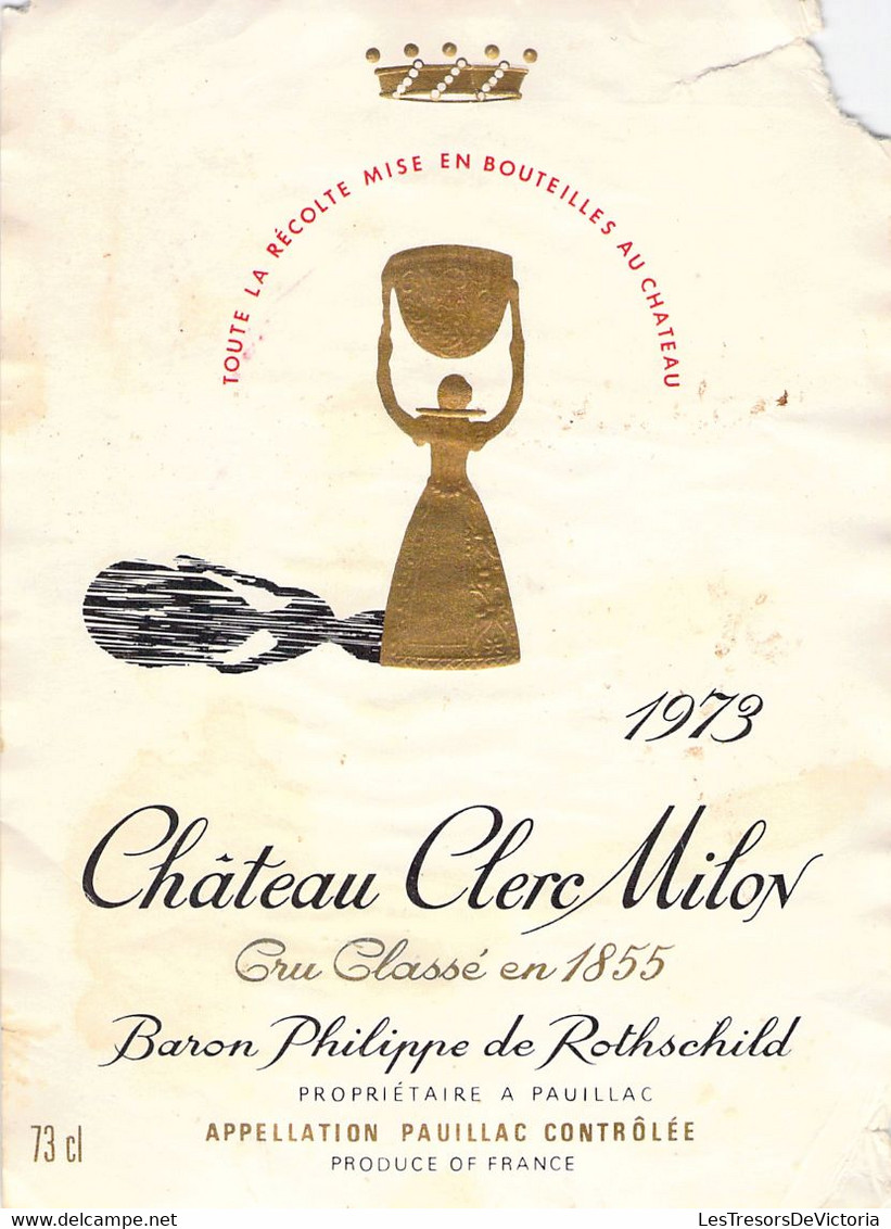 Etiquette Chateau Clerc Milon - 1973 - Baron Philippe De Rothschild - Pauillac - Rouges