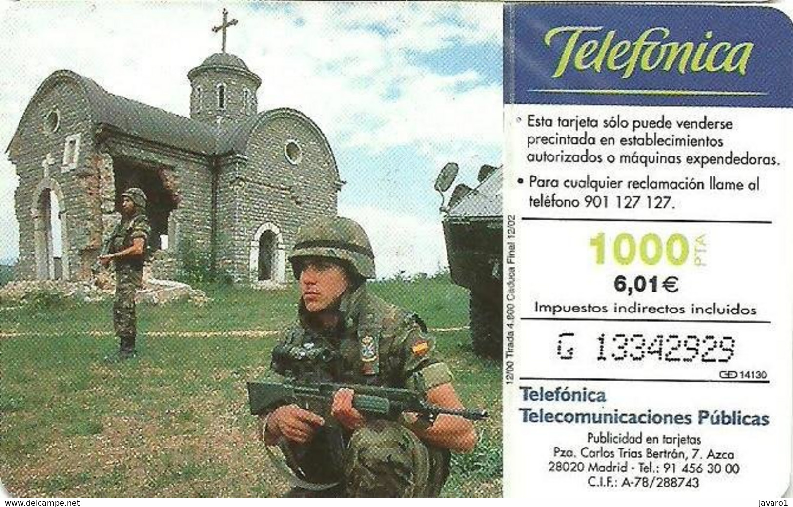 BOSNIA : CP200 1000pta TRG Espana 12/00  Sie35 Chip SATELLITE CARD USED Exp: 12/02 - Bosnia