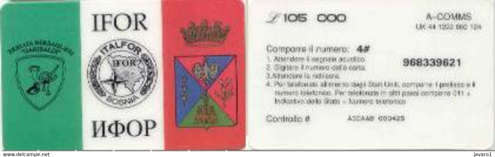 BOSNIA : BOS29 105000Lit ITALFOR    Ital.Flag SATELLITE CARD USED - Bosnie