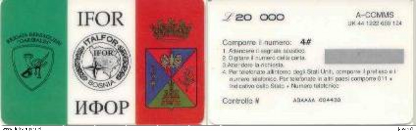 BOSNIA : BOS26 20000Lit ITALFOR    Ital.Flag SATELLITE CARD MINT - Bosnie