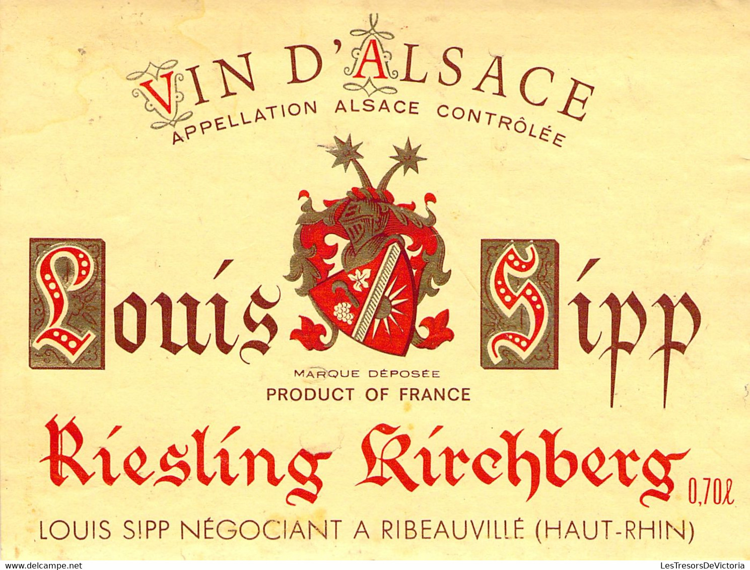 Etiquette Louis Sipp  - Riesling Kirchberg - Ribeauville - Riesling