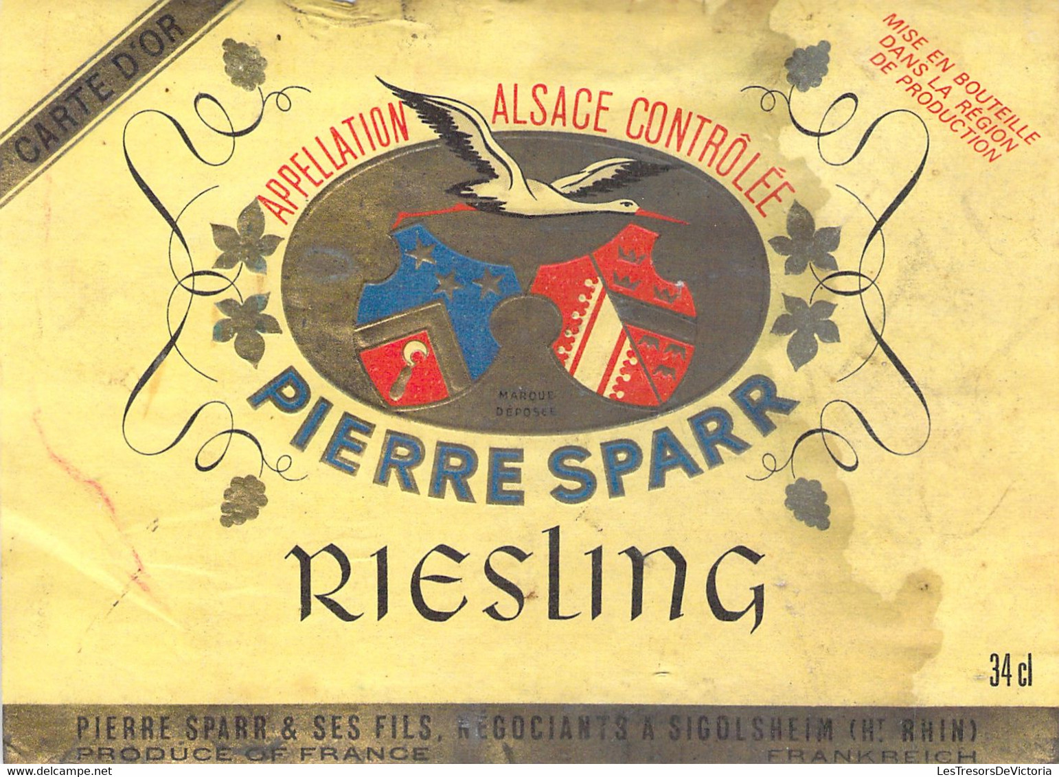 Etiquette Appelation Alsace Controlée - Riesling - Pierre Sparr - Sigolsheim - Riesling