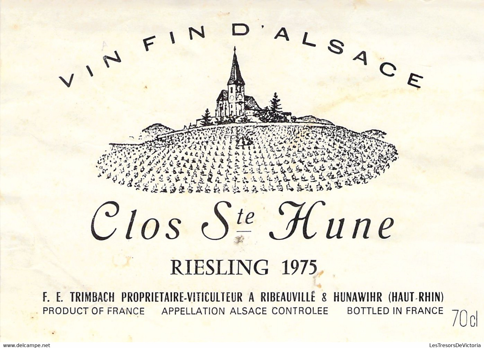 Etiquette Vin Fin D'Alsace - Riesling 1975 - Clos Ste Hune - Ribeauville Et Hunawihr - Riesling