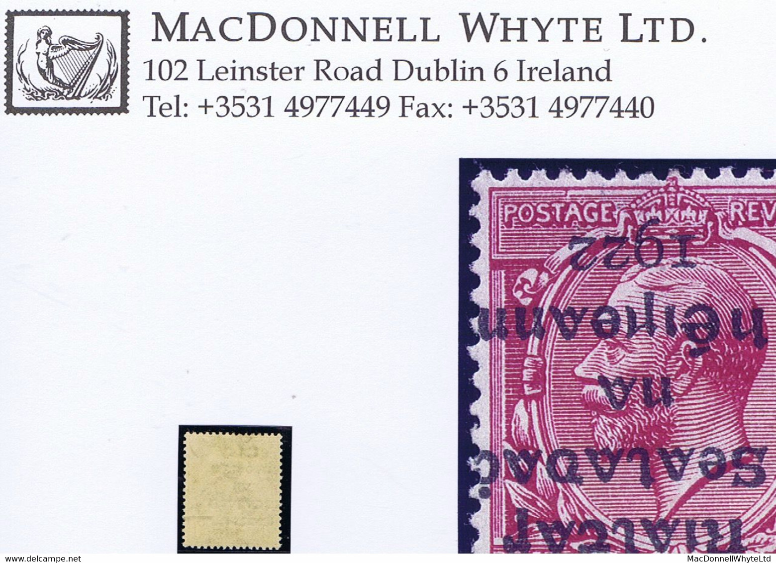Ireland 1922 Dollard Rialtas 5-line Black Overprint 1d Error "Overprint Inverted" Mint Hinged - Neufs