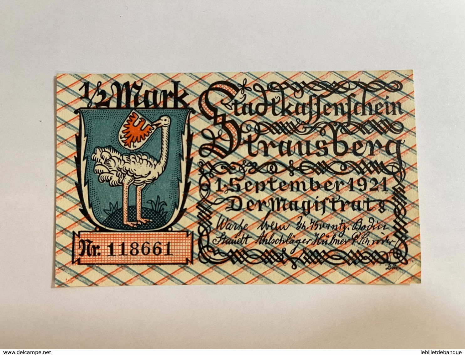 Allemagne Notgeld Strausberg 1/2 Mark - Colecciones