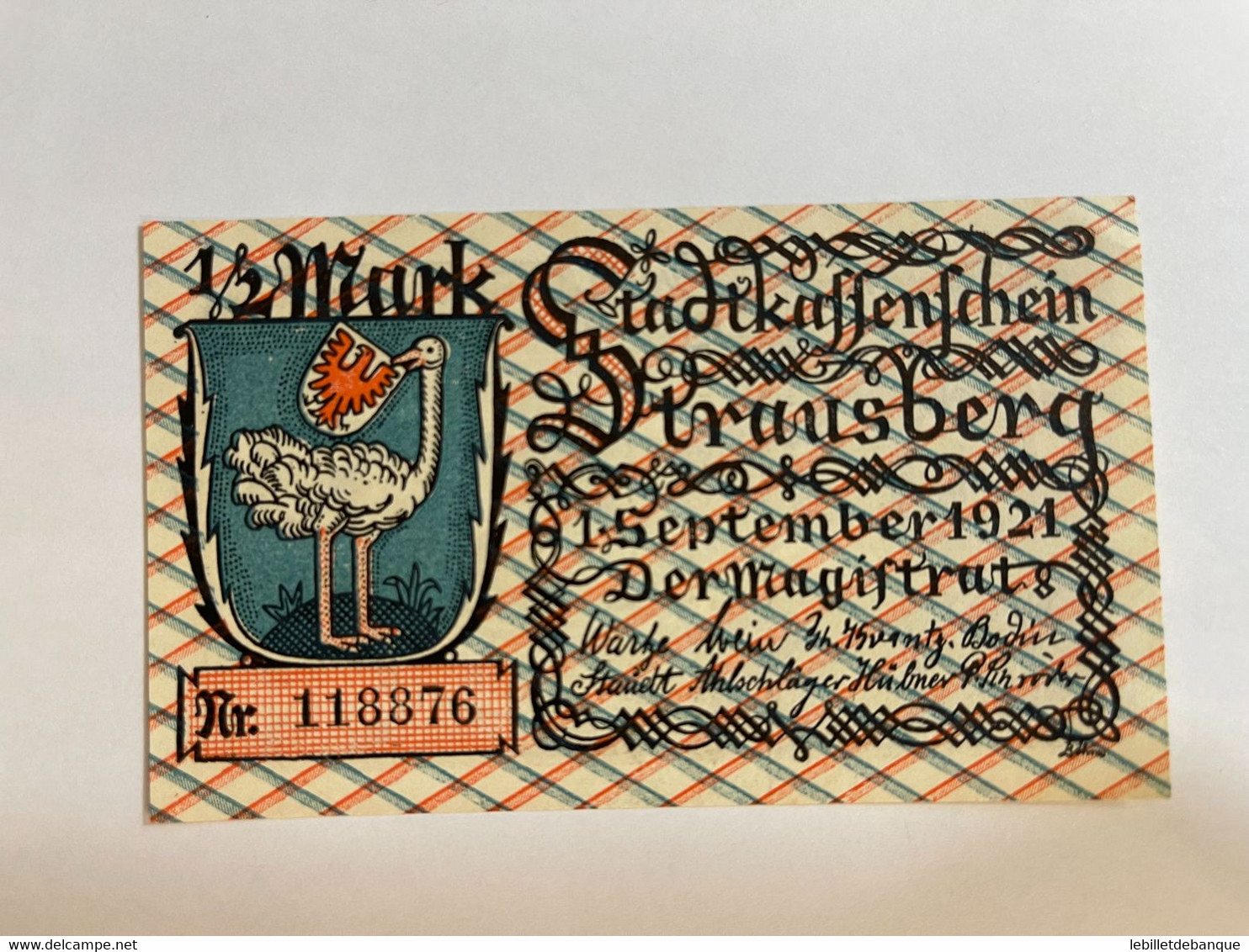 Allemagne Notgeld Strausberg 1/2 Mark - Collections