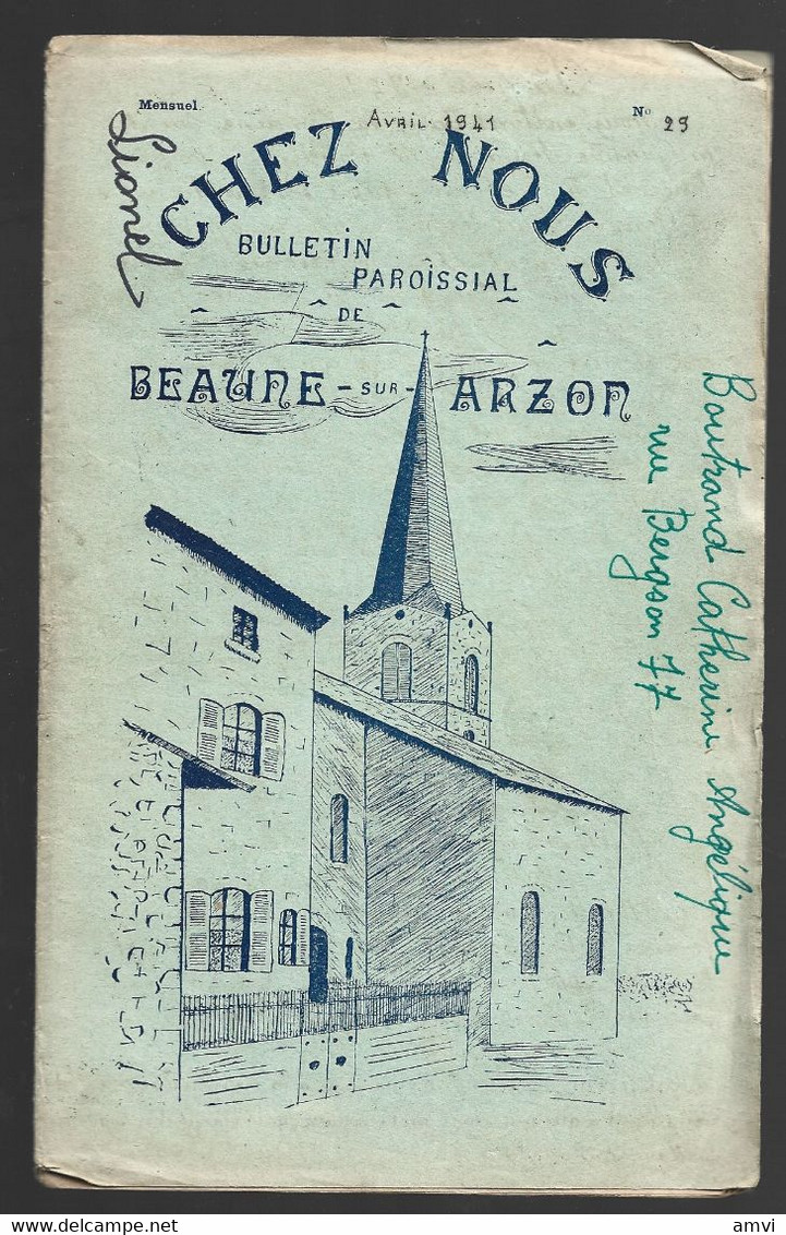 22-5-1204 Chez Nous Bulletin Paroissial Beaune Sur Arzon  Avril 1941 - Auvergne