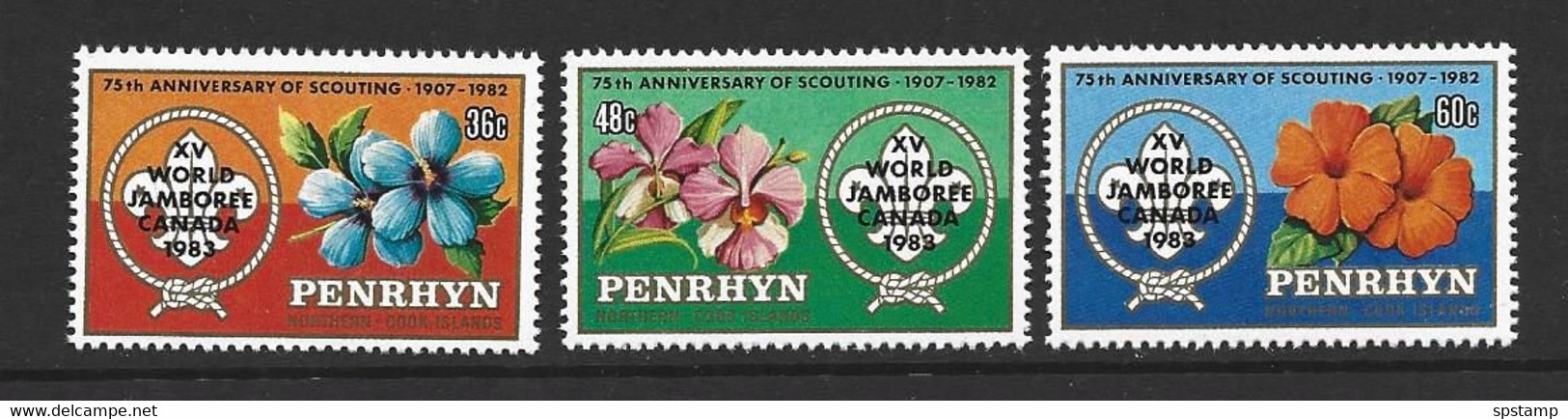 Penrhyn Island 1983 Scout Set Of 3 Canada Jamboree Overprints MNH - Penrhyn