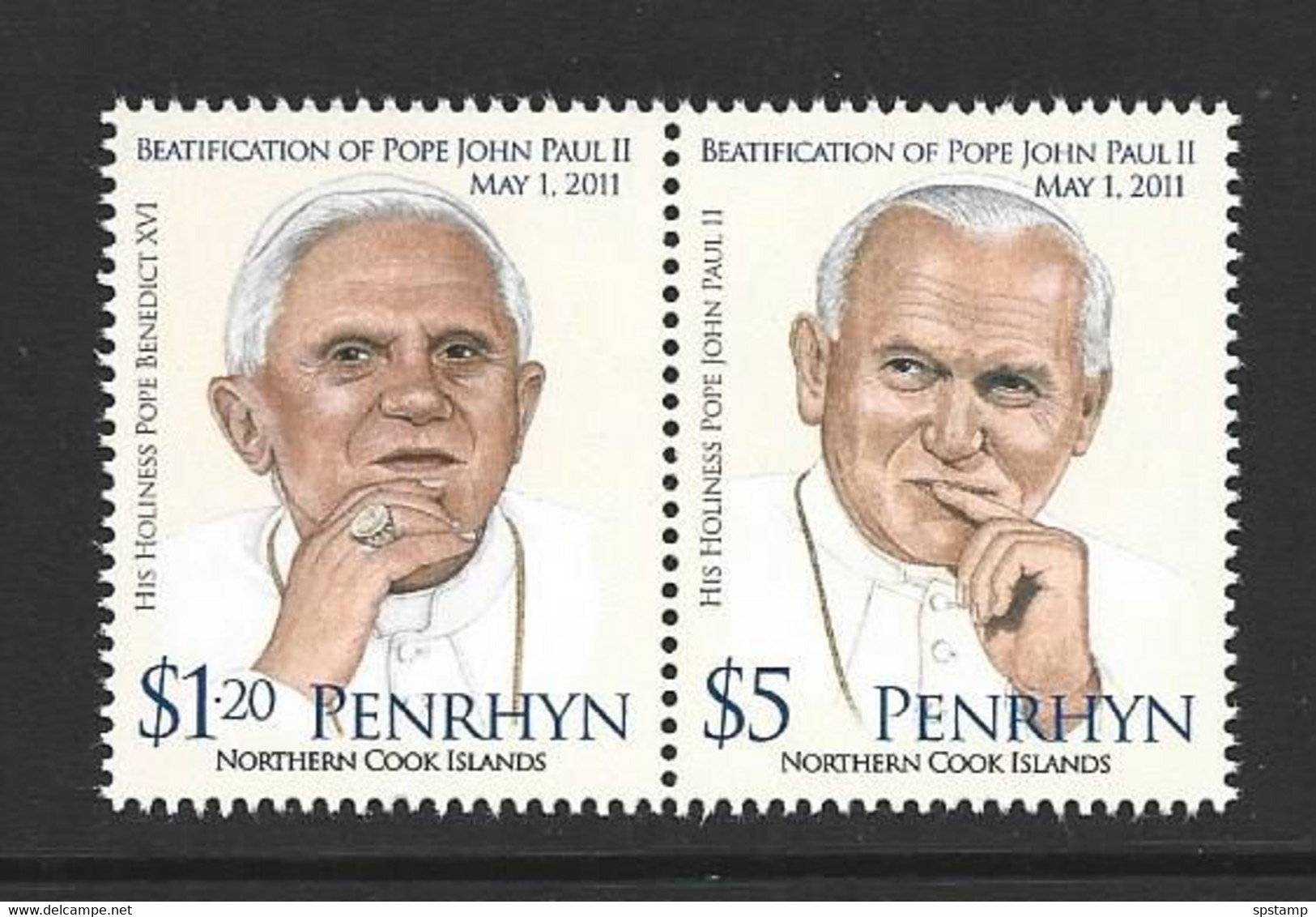 Penrhyn Island 2012 Pope John Paul Joined Pair MNH - Penrhyn