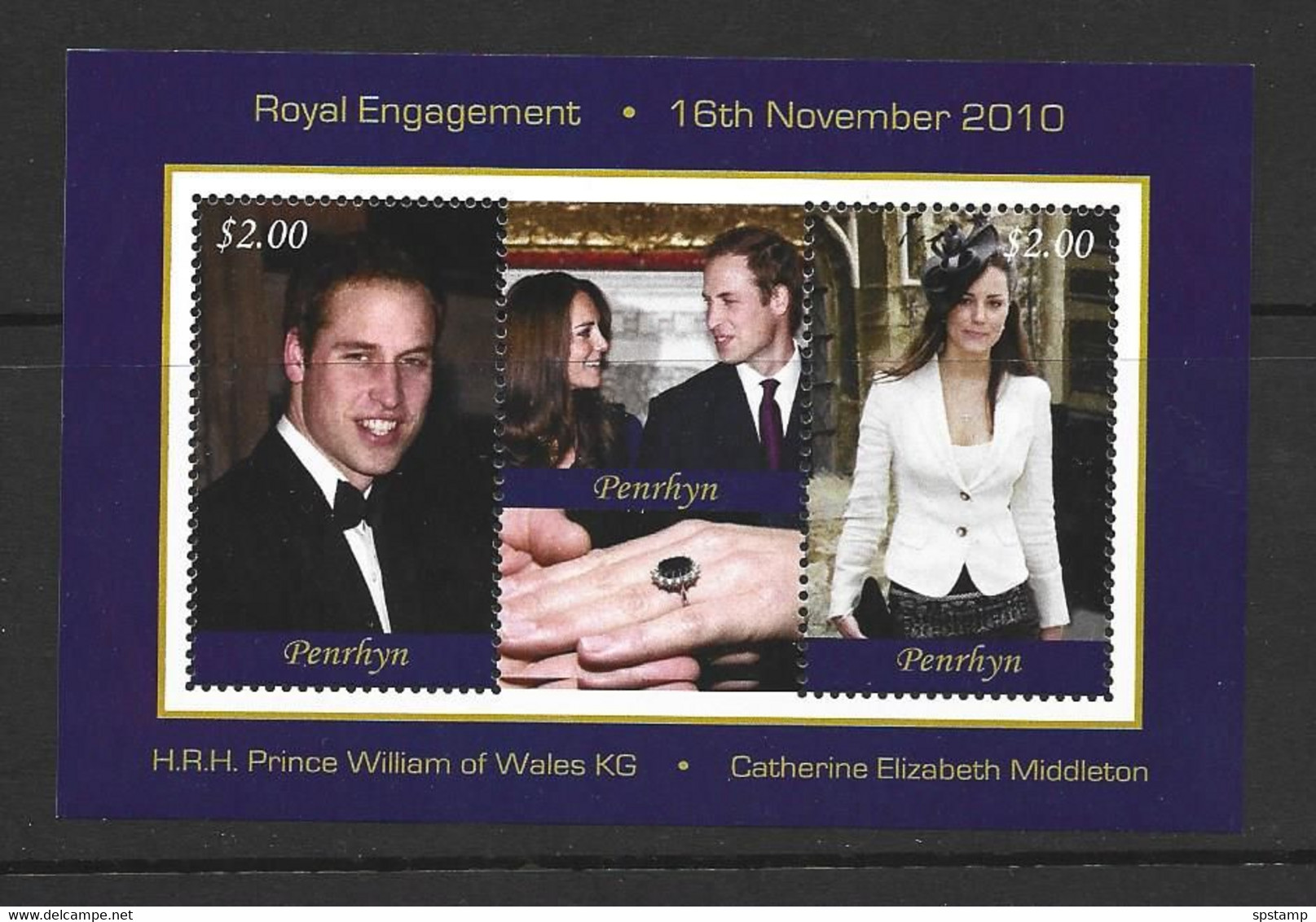 Penrhyn Island 2011 Prince William & Kate Royal Engagement  Miniature Sheet Of 2 X $2 With Central Label MNH - Penrhyn