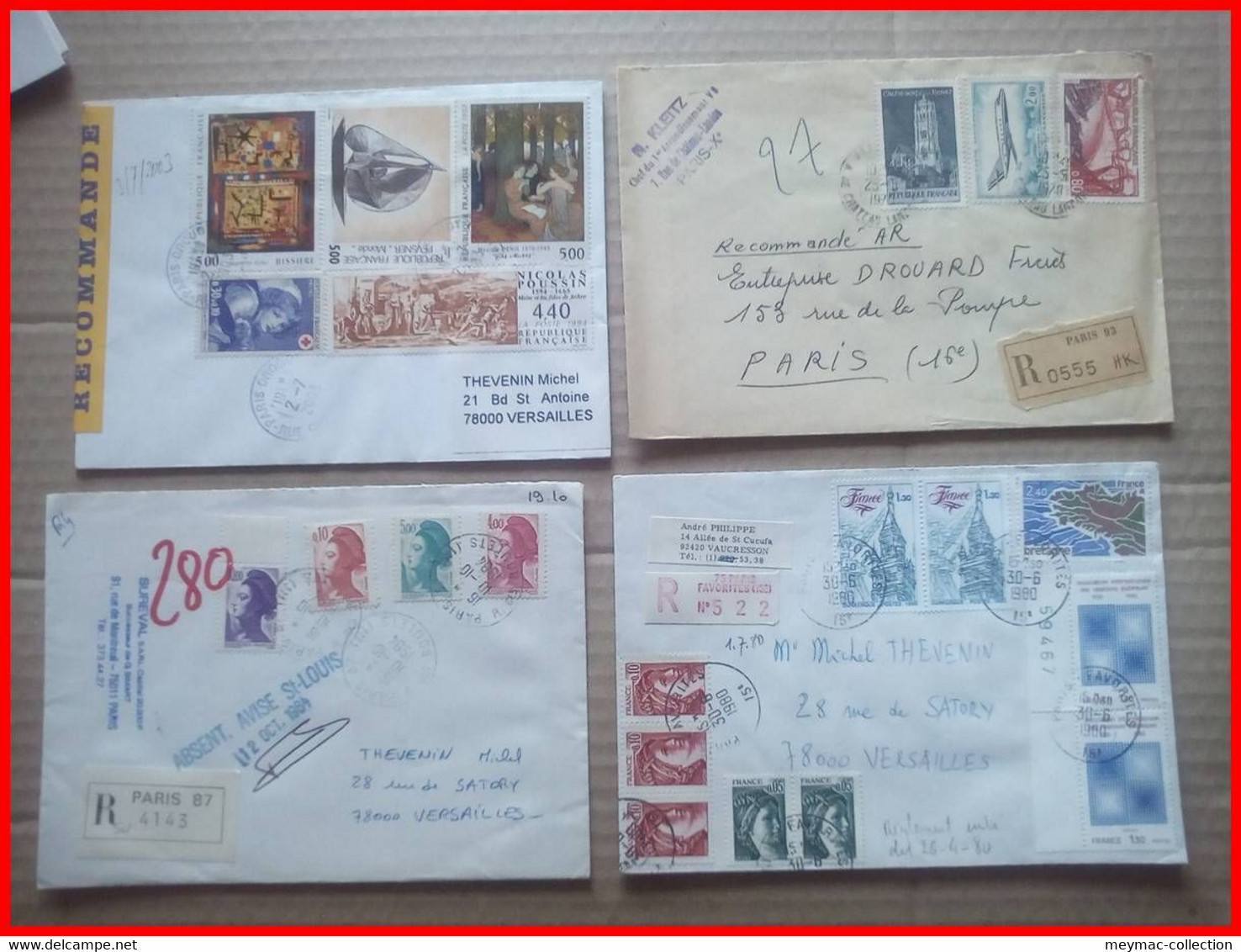 LOT LR LRAR TARIF LETTRE RECOMMANDE PARIS BEAUX AFFRANCHISSEMENT GRIFFES Diverses 1970 à 2005 Francs Euros P. Favorites - Postal Rates