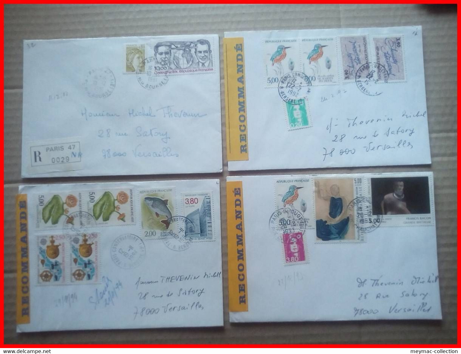 LOT LR LRAR TARIF LETTRE RECOMMANDE PARIS BEAUX AFFRANCHISSEMENT GRIFFES diverses 1970 à 2005 francs euros P. favorites