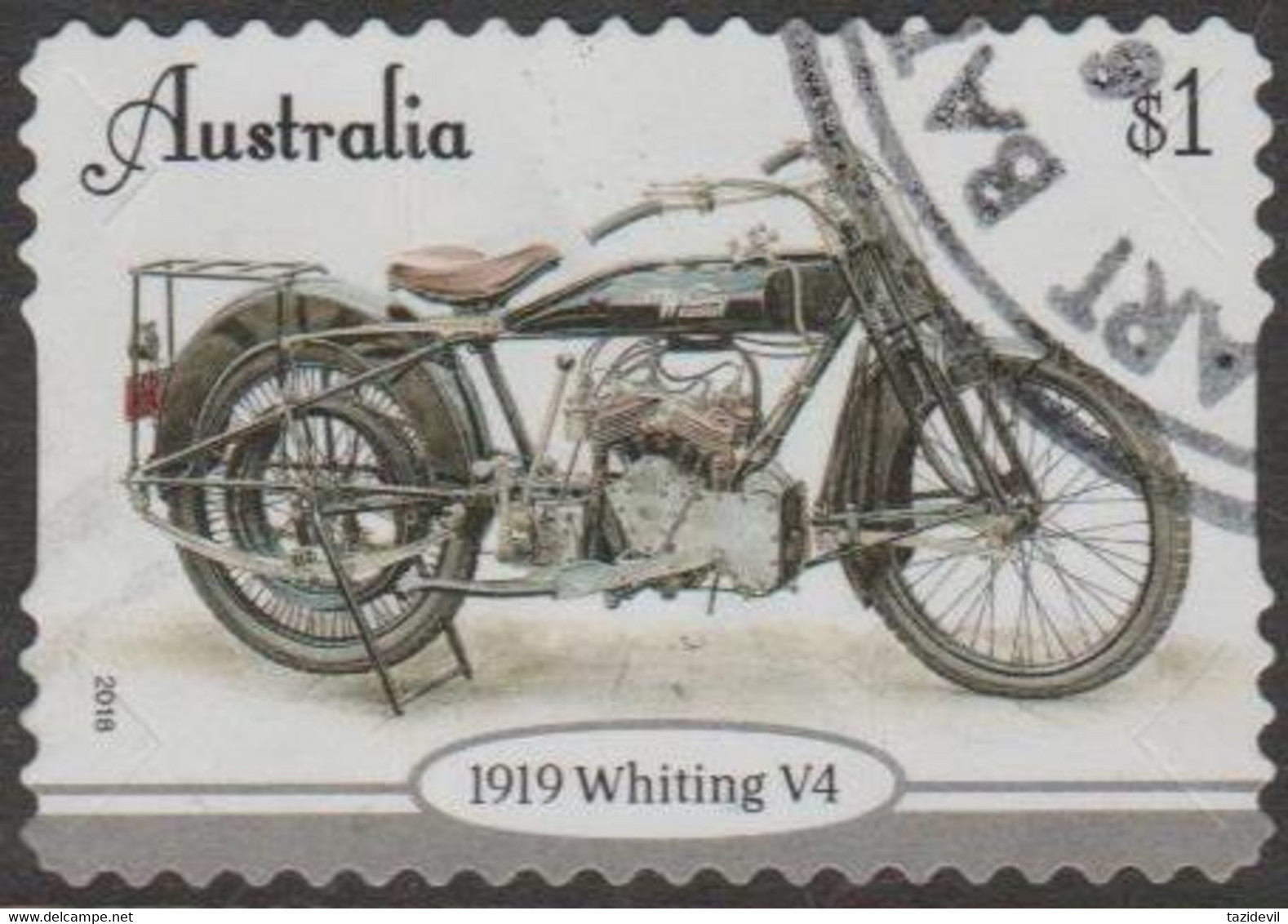 AUSTRALIA - DIE-CUT-USED 2018 $1.00 Vintage Motor Cycles - 1919 Whiting V4 - Used Stamps