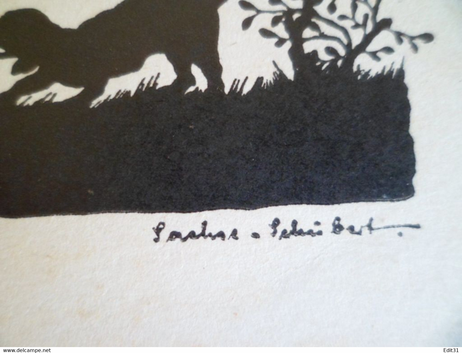 Scherenschnitt 1943, Artist Sachse Schubert, Handgeschriebene Karte, Spielgefährten - Papier Découpé - Schubert
