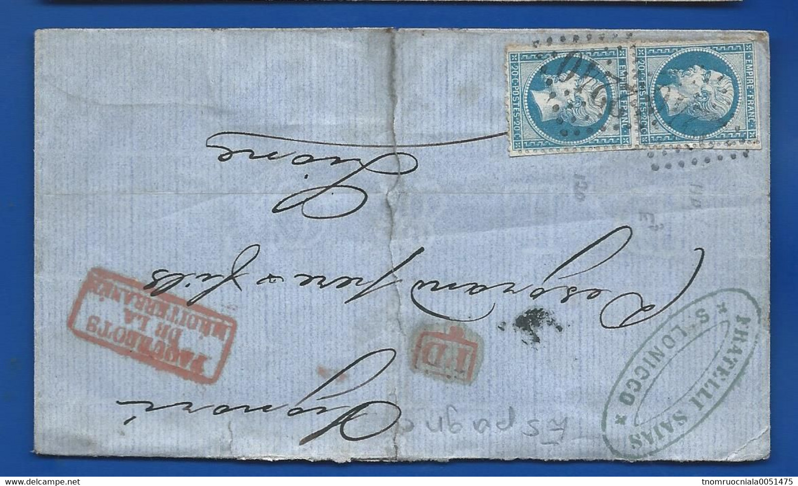 Enveloppe  Avec Timbre Napoléon N°22 En Paire  Oblitération: Gros Chiffre  2240 Marseille  à Destination De L'Espagne - 1849-1876: Klassik