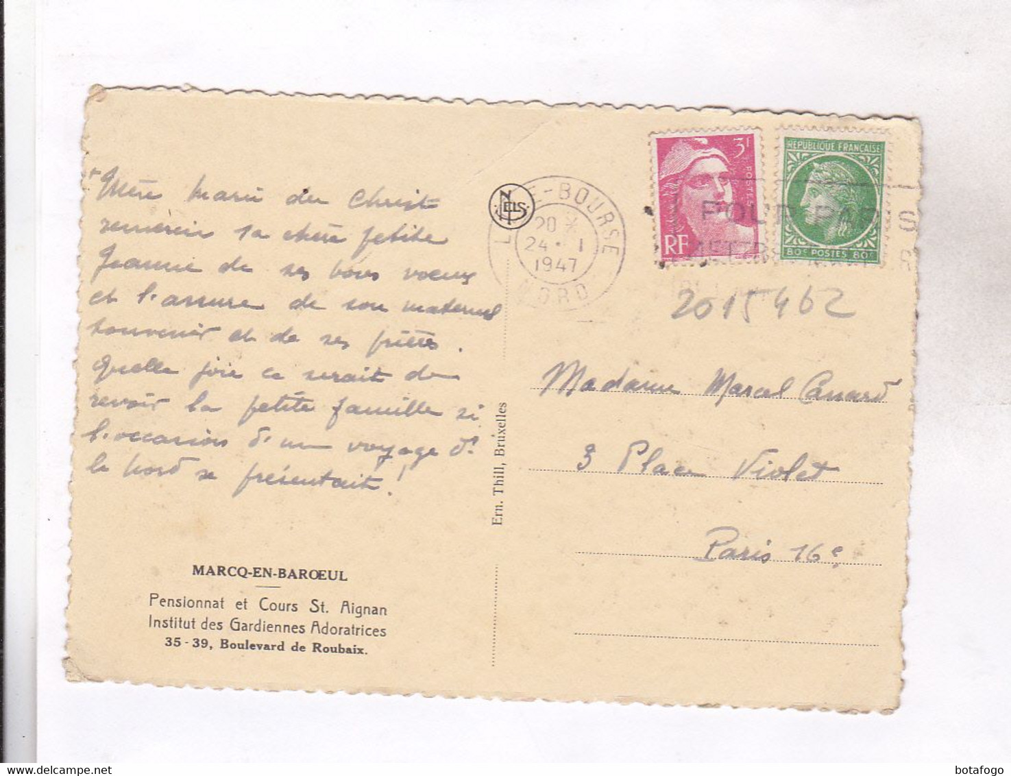 CPM DPT 59 MARCQ EN  BAREUL , PENSIONNAT ET COURS ST AIGNAN En 1947!  (voir Timbres) - Marcq En Baroeul