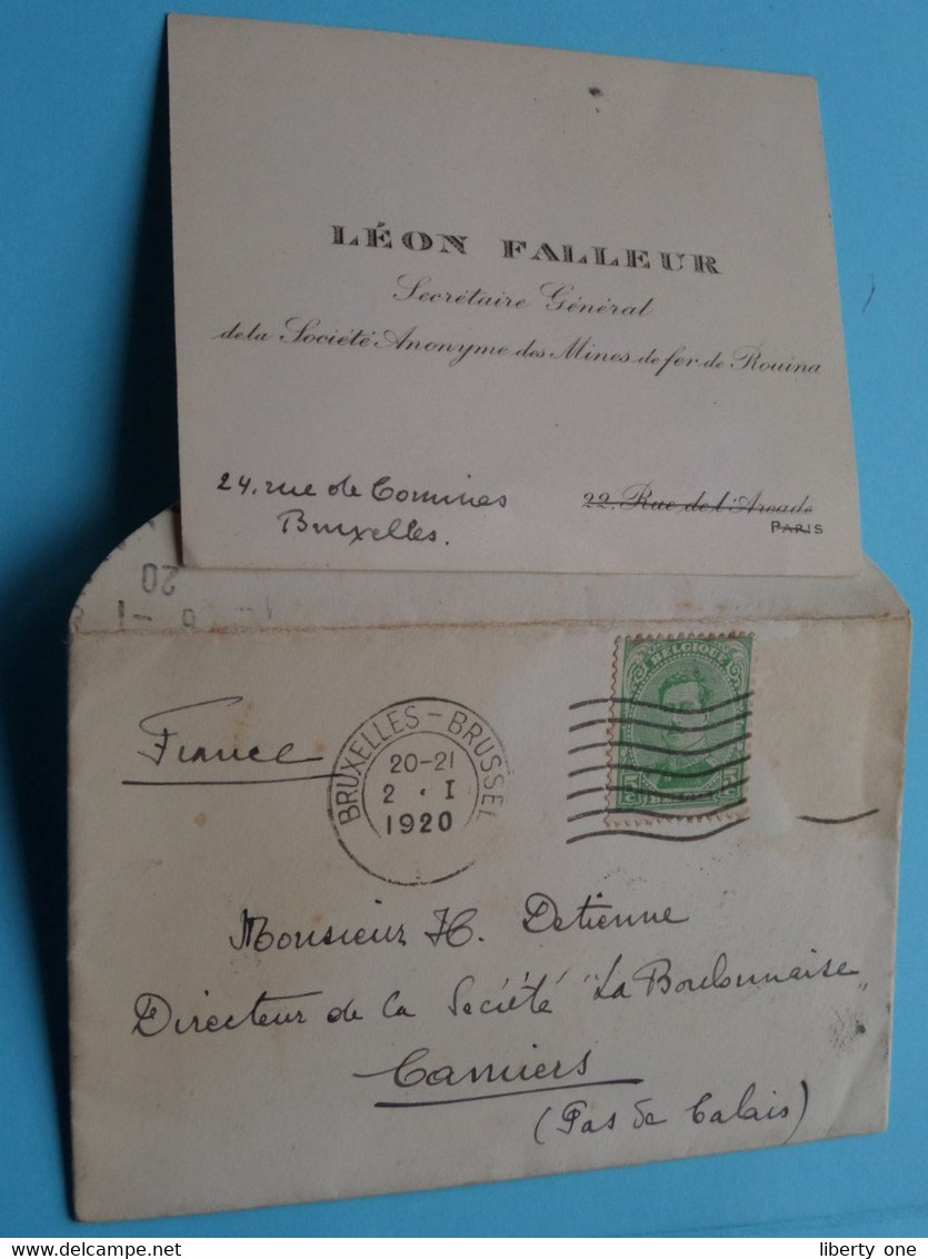 Léon FALLEUR ( Secretaire Général / Fer De Rouina ) Anno 1920 ( Voir Photos ) > Detienne > Camiers > France (+ Envelop)! - Cartes De Visite