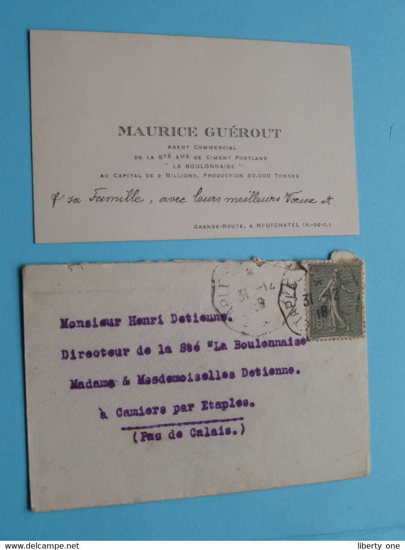Maurice GUEROUT ( Ciment Porland / La Boulonnaise ) Anno 1920 ( Voir Photos ) > Detienne > Camiers > France (+ Envelop)! - Visiting Cards