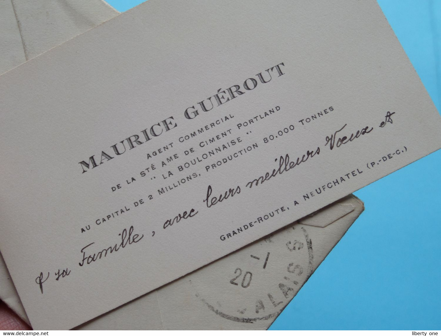 Maurice GUEROUT ( Ciment Porland / La Boulonnaise ) Anno 1920 ( Voir Photos ) > Detienne > Camiers > France (+ Envelop)! - Cartes De Visite