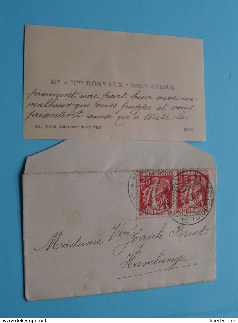 Mr. Et Mme RONVAUX ( Boulanger HUY ) Anno 1936 ( Voir Photos ) > Briot Havelange Belgique (+ Envelop)! - Visiting Cards