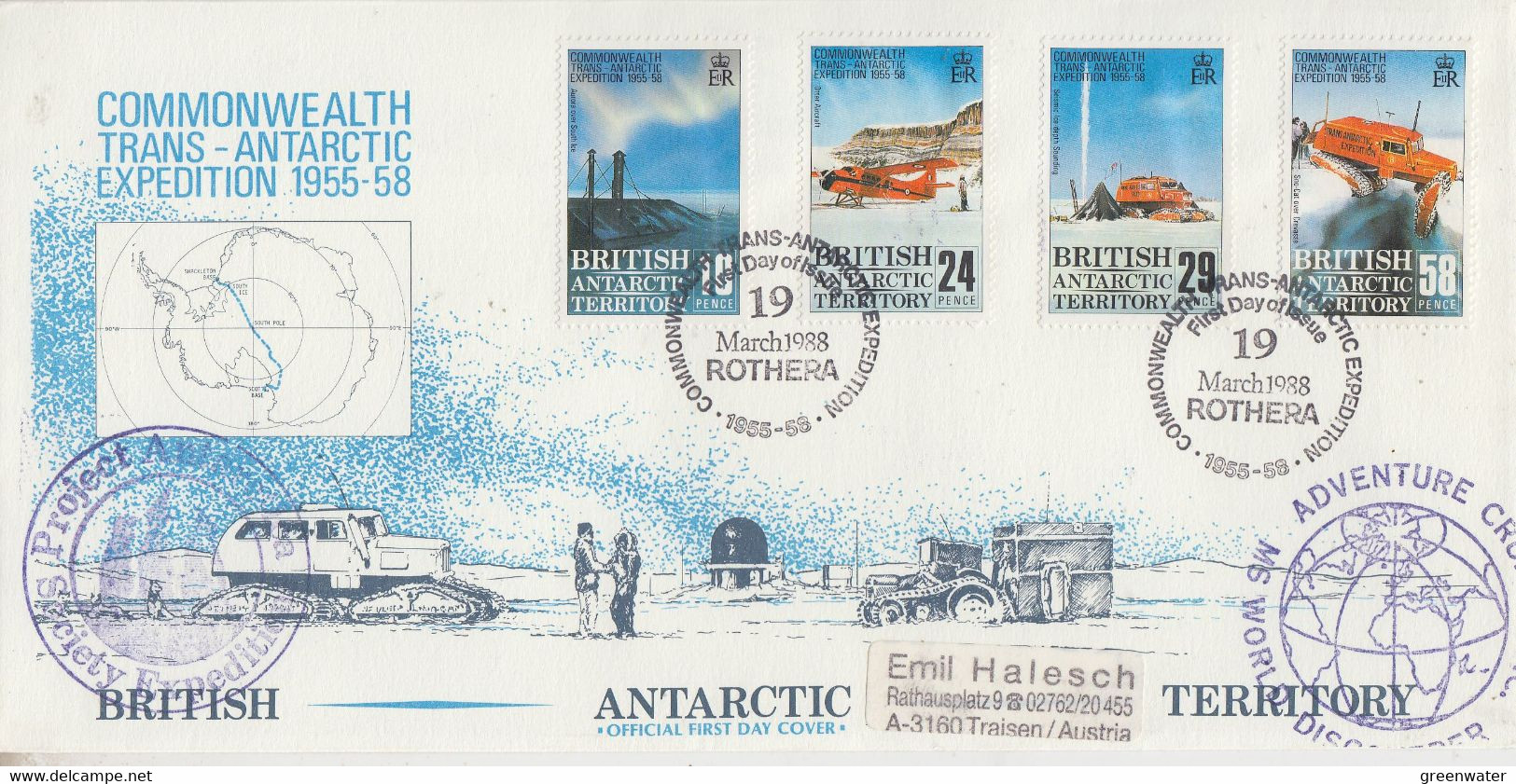 British Antarctic Territory (BAT) 1988 Trans-Antarctic Expedition 4v FDC Ca Rothera  (RH151A) - FDC