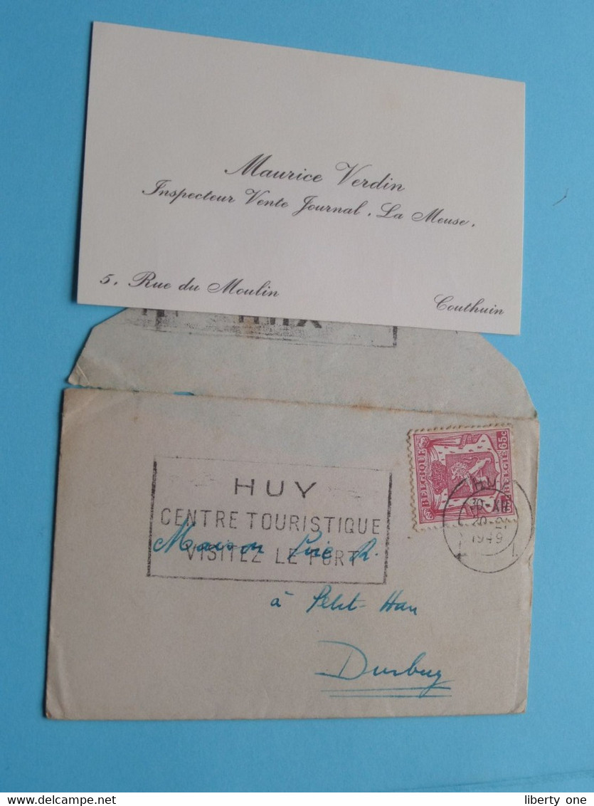 Maurice VERDIN Inspecteur Vente Journal " LA MEUSE " ( COUTHUIN ) Anno 1949 Petit Han ( Voir Photos ) > (+ Envelop)! - Cartes De Visite