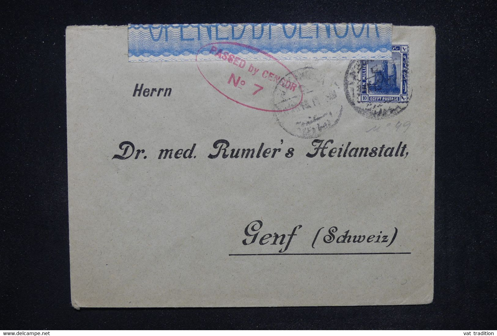 EGYPTE - Enveloppe Pour La Suisse Avec Contrôle Postal - L 122125 - 1915-1921 Protectorat Britannique