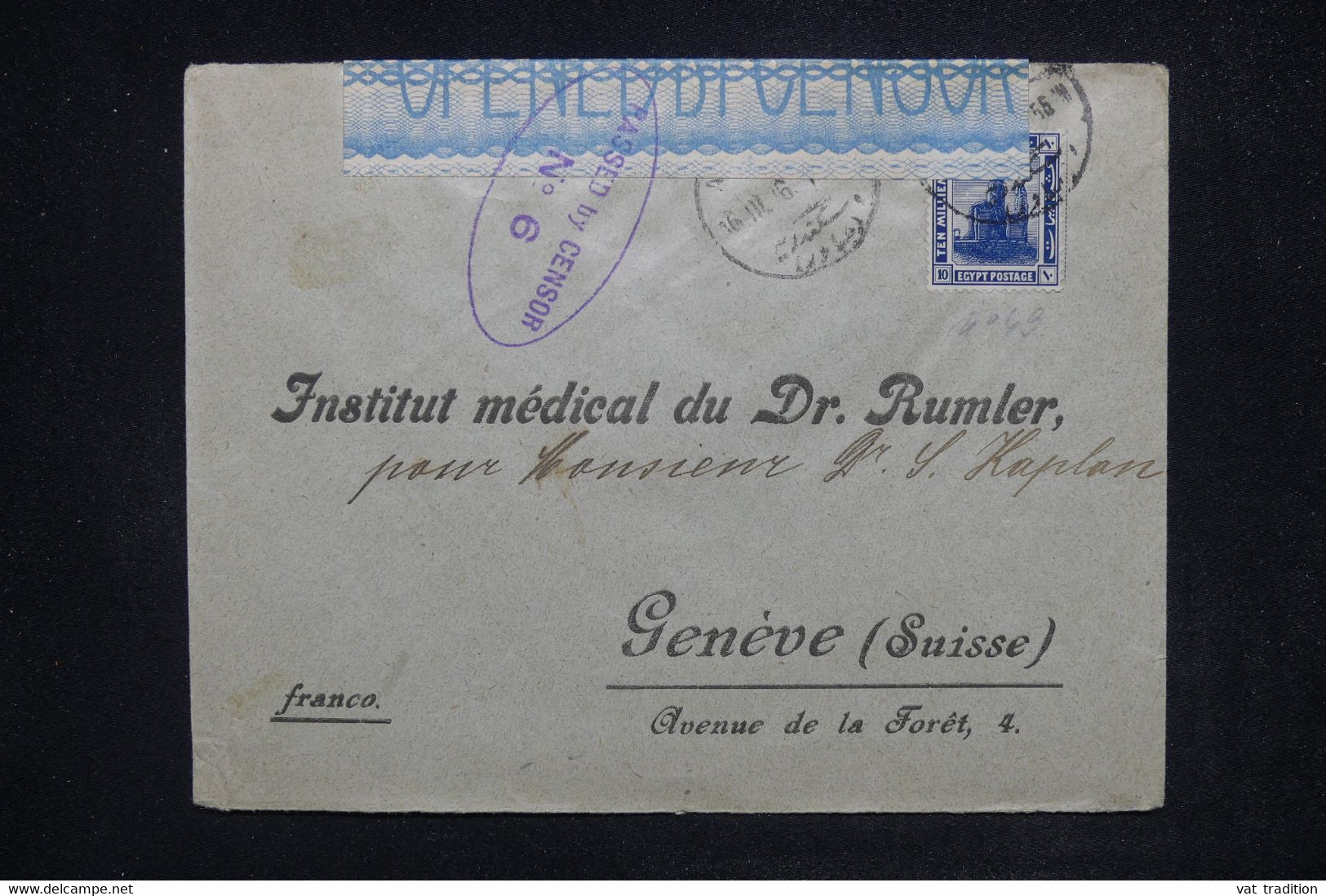 EGYPTE - Enveloppe Pour La Suisse En 1916 Avec Contrôle Postal - L 122129 - 1915-1921 Protettorato Britannico