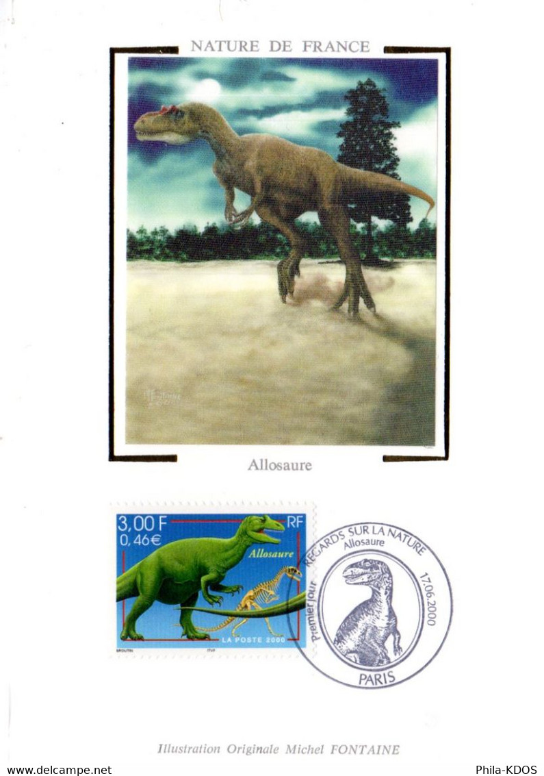 &#9989; 2000 " ALLOSAURE / DINOSAURE " Sur Carte Maximum Sur Soie N° YT 3334 Parf. état CM à Saisir - Prehistory