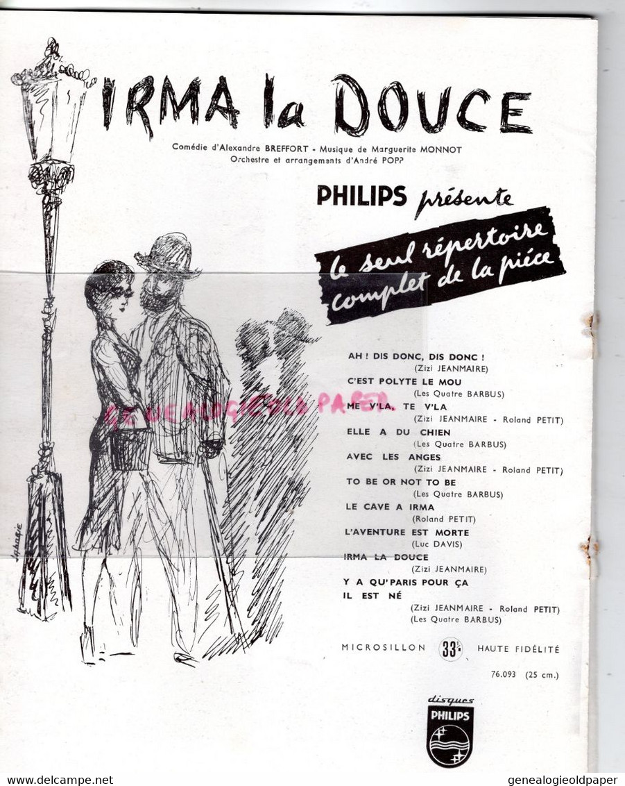 75- PARIS- PROGRAMME IRMA LA DOUCE-LUMBROSO -GILLES WATTEAUX-JEAN CLAIRJOIS-LUBIN-ANDRE HAMBOURG-COLETTE RENARD-DAUM-7!