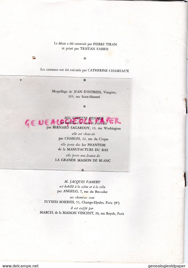 75- PARIS- PROGRAMME IRMA LA DOUCE-LUMBROSO -GILLES WATTEAUX-JEAN CLAIRJOIS-LUBIN-ANDRE HAMBOURG-COLETTE RENARD-DAUM-7!