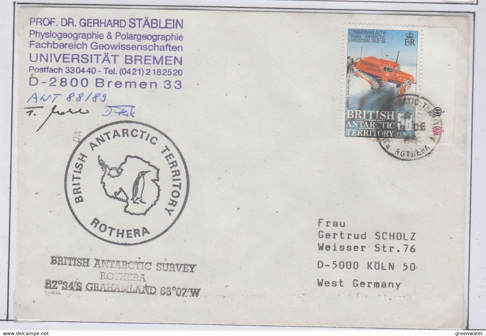 British Antarctic Territory (BAT) 1988  Cover 2 Signatures Ca Rothera 6 DE 1988 (RH153A) - FDC