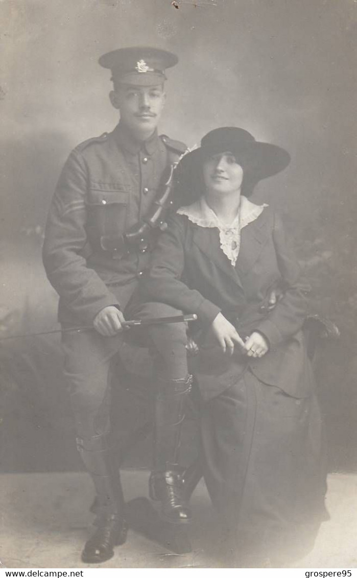 LONDRES 1915 PHOTO COUPLE AVEC HOMME EN UNIFORME - Personen